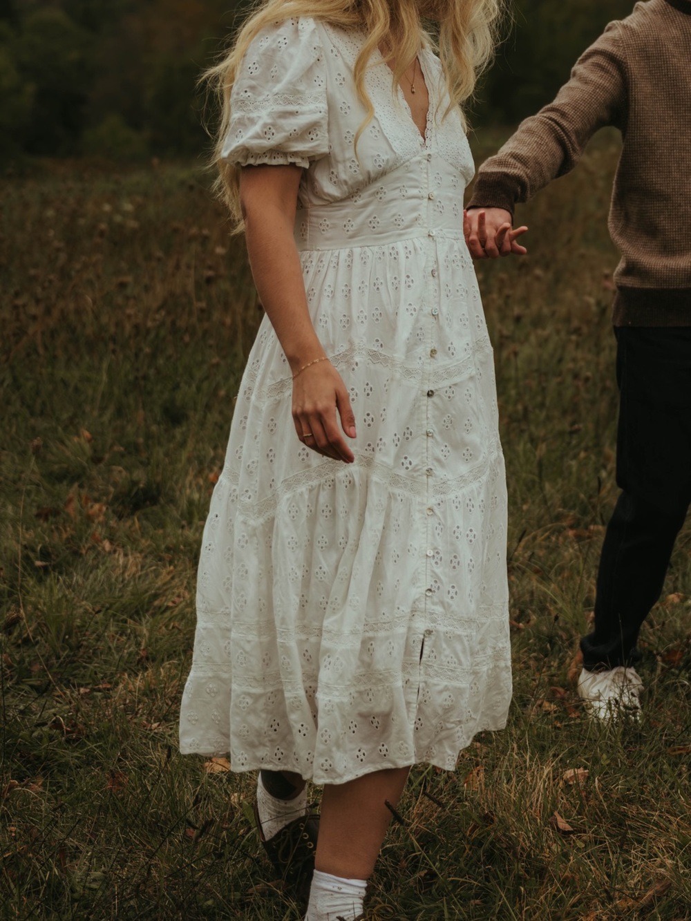 Women’s White Eyelet Midi Dress - Feminine Tiered Summer Dress